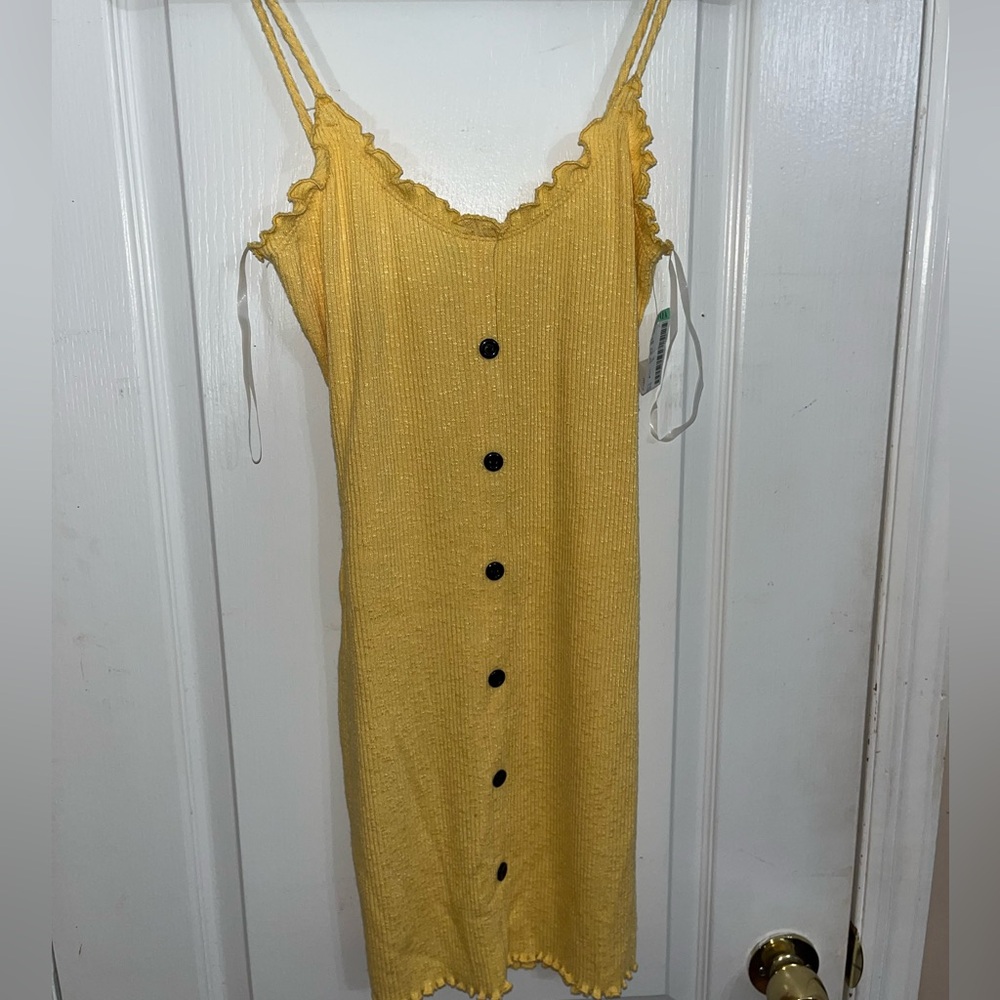 Papaya Yellow Mini Dress with Black Buttons NWT — Size L